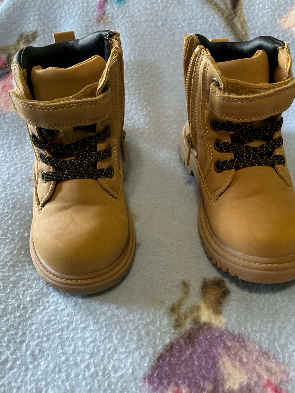 wonder nation Tan Kids Lace-Up Boots with Hook-and-Loop Strap
